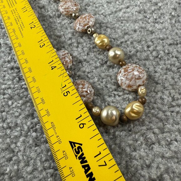 Gold Copper Speckled Long Beaded Necklace White Marble Effect Statement Beads - Picture 5 of 16
